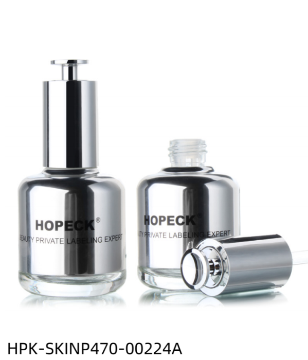 Metalized  Glass Bottle with Metalized T-shaped Push-button Pipette Cap